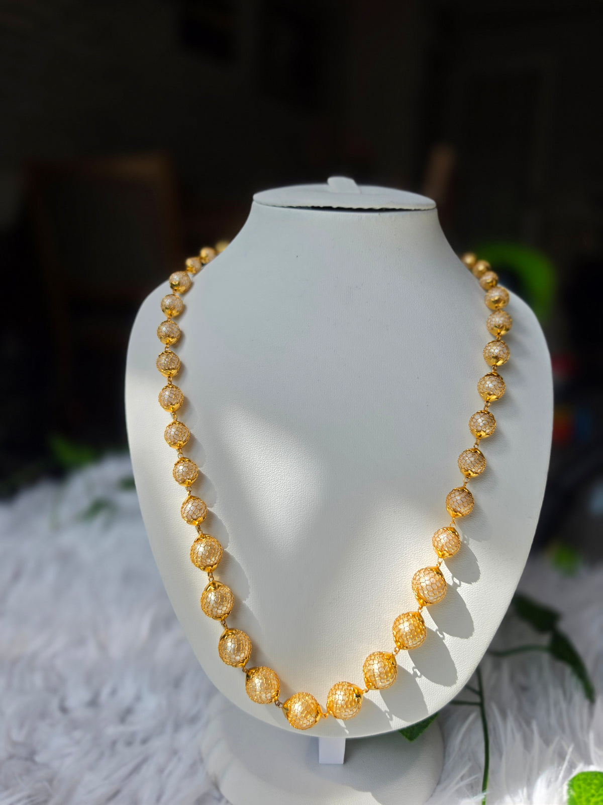 24K Gold Plated Designer Bead Necklace with Enamel Detailing. Multicolour and pearl color Available.
