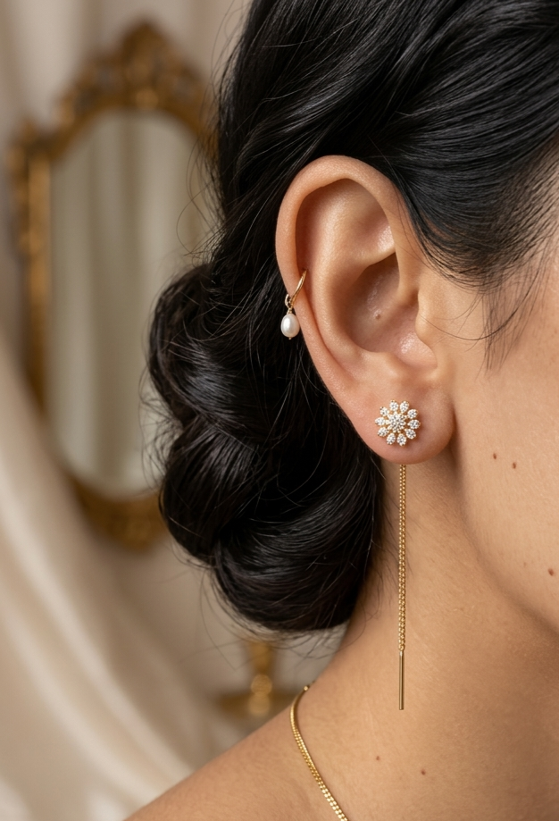 24k gold-plated flower threader earrings