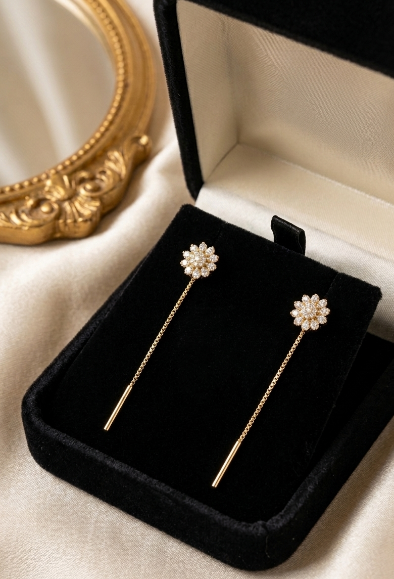 24k gold-plated flower threader earrings