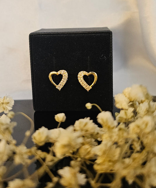 24k Gold Plated "Heart of Radiance" Pave Stud Earrings