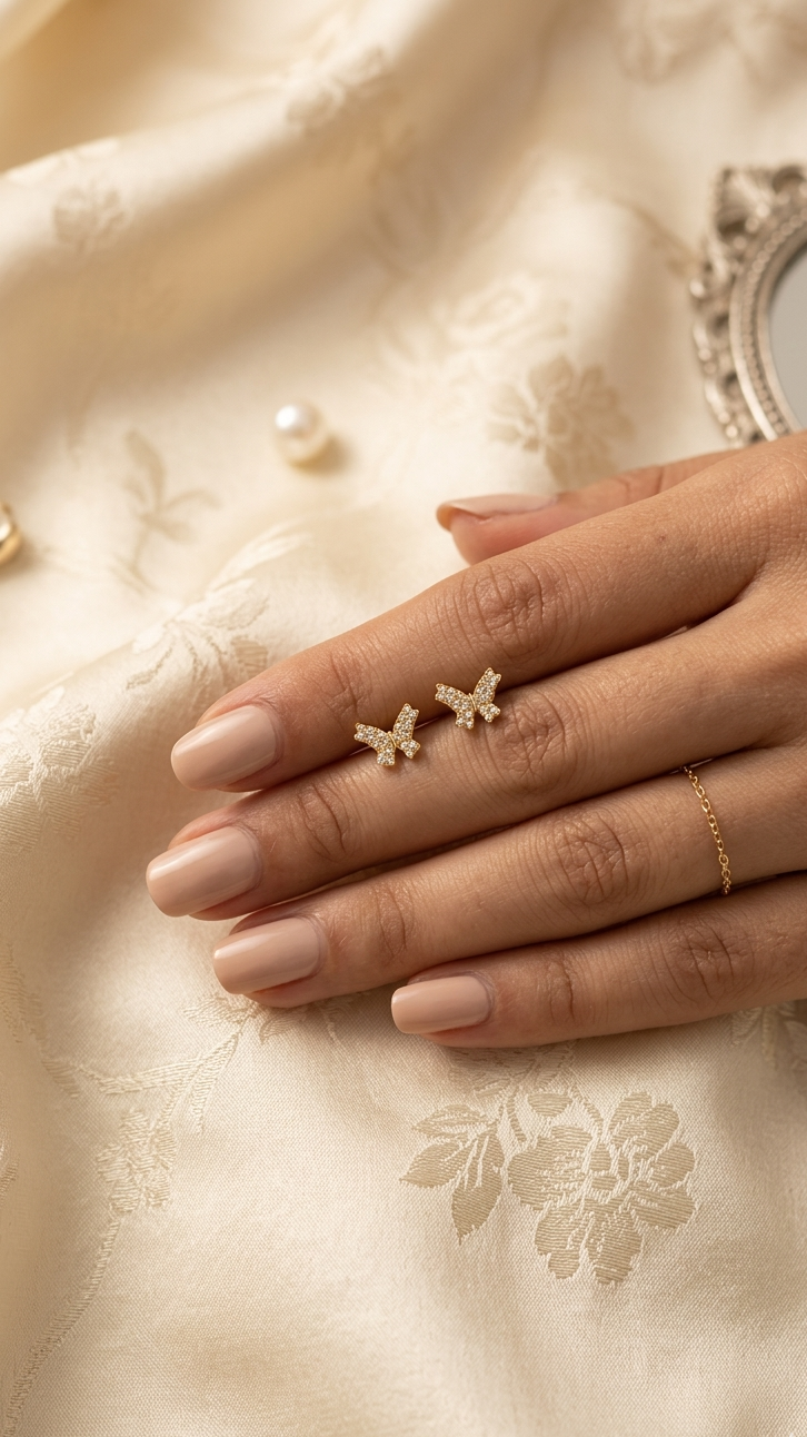 24 k Gold plated  Butterfly Stud Earrings – Minimal Sparkle Mini Studs