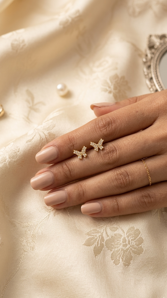 24 k Gold plated  Butterfly Stud Earrings – Minimal Sparkle Mini Studs