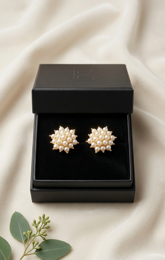 Aura Pearl Cluster Studs – 24k Gold-Plated Statement Earrings