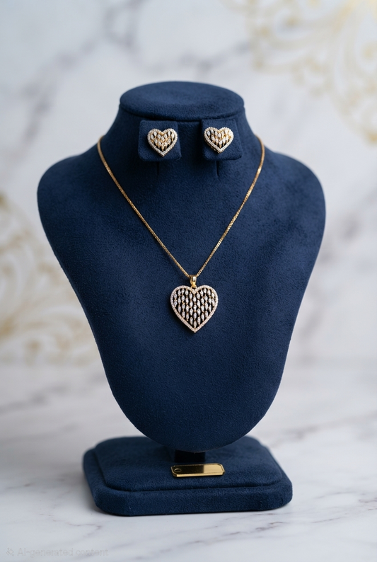 Golden Heart Diamond Replica Pendant & 24K Gold-Plated Chain Set