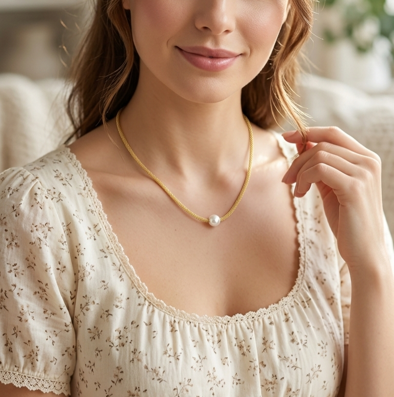 24K Gold Plated Floating Pearl Pendant Necklace