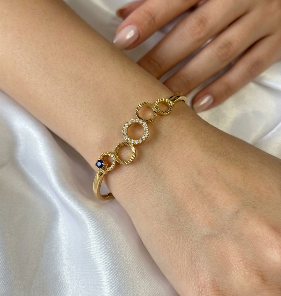 Stellar Circle 24k Gold Plated Bangle – Elegant Multi-Ring Design