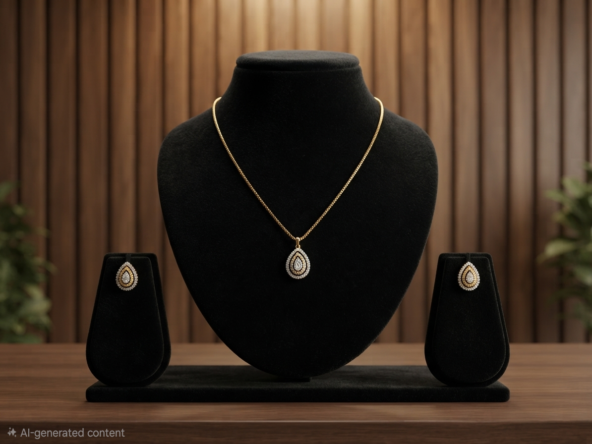 24k Gold Plated Diamond Replica Teardrop Pendant Set with Matching Earrings