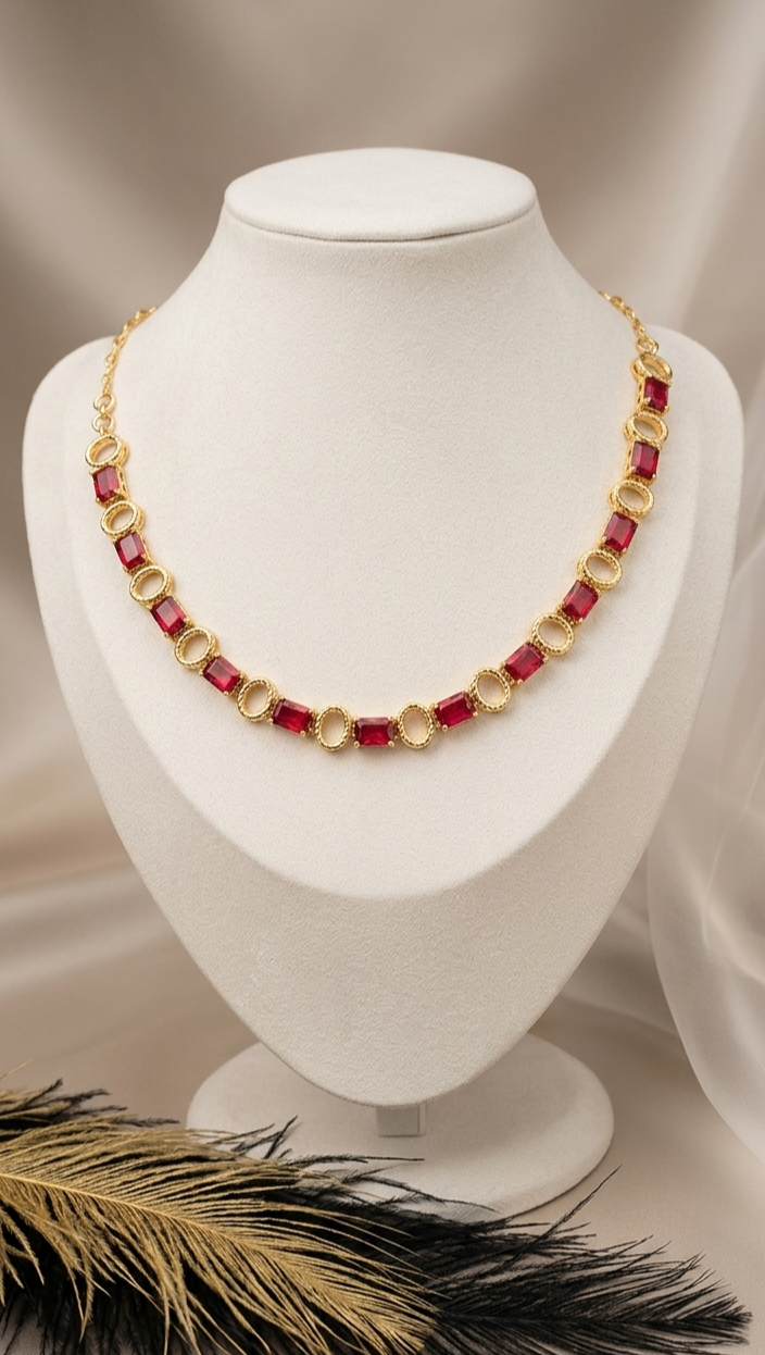 The Empress Ruby Station Necklace | 24k Gold Plated