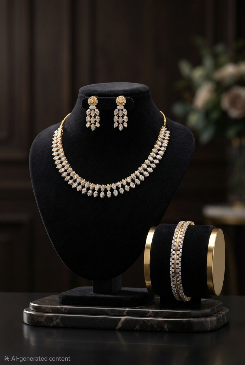 Radiant Double-Strand Diamond Replica Necklace and Earring Set