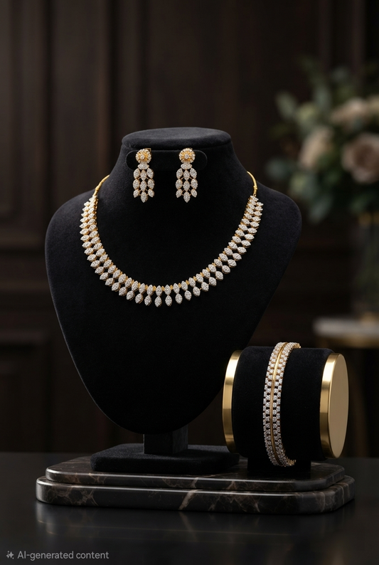 Radiant Double-Strand Diamond Replica Necklace and Earring Set