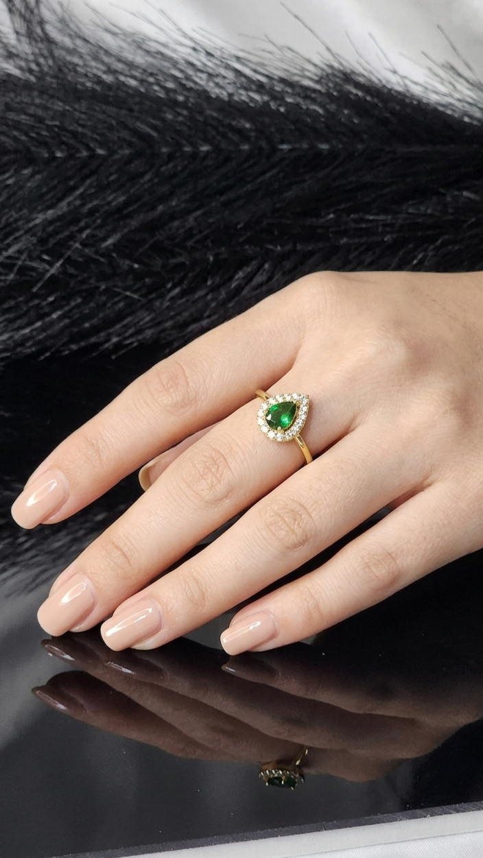 Elegant Pear-Cut Crimson Halo Ring | 24K Gold Plated Adjustable