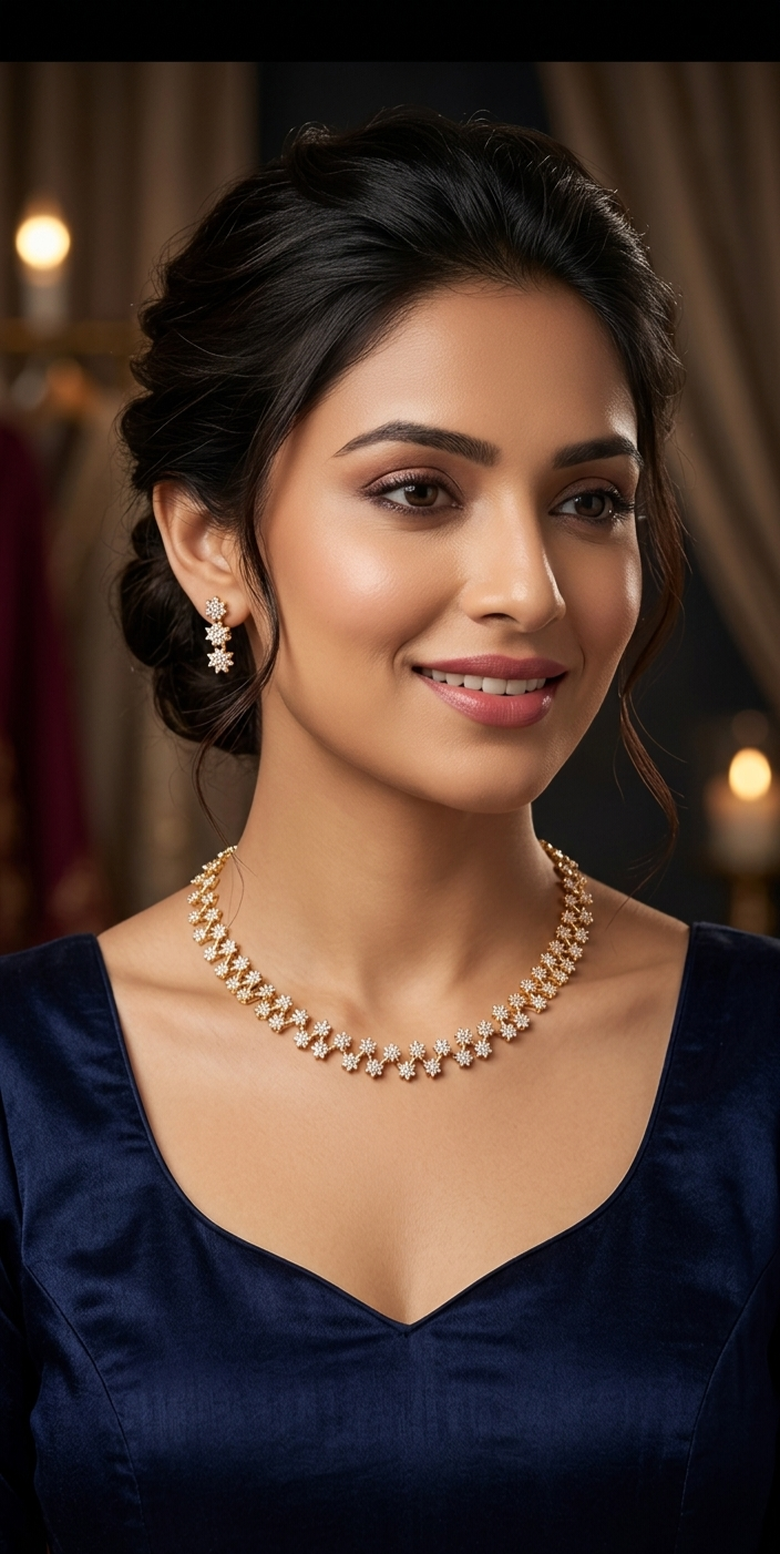 24k Gold Plated Floral Lattice Necklace & Earring Set