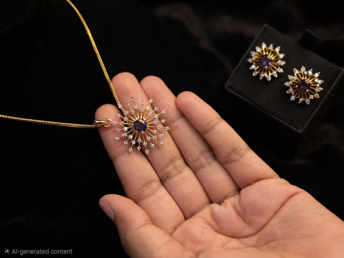 24K Gold-Plated Starburst & Diamond Replica Pendant Set | Luxury Jewelry