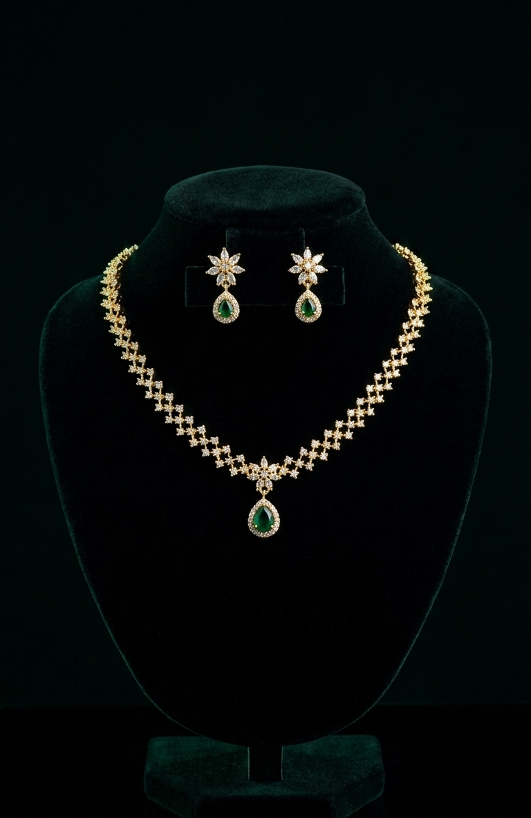Aura of Royalty – 24K Gold Plated Ruby & Diamond Flora Jewelry Set