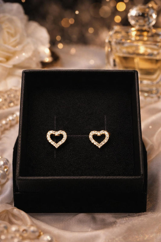 24K Gold Plated Sparkling Heart Stud Earrings