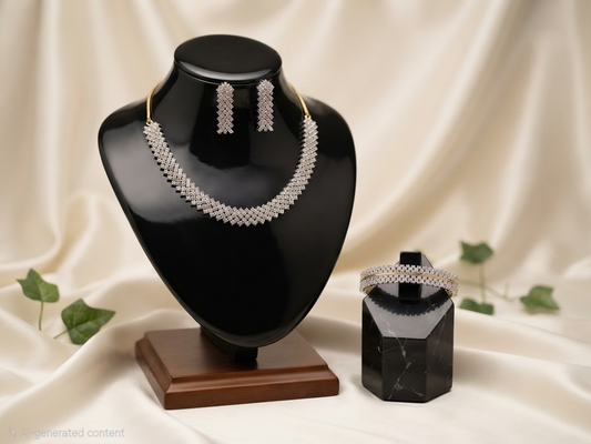 Elegant Diamond Replica Necklace & Earring Set